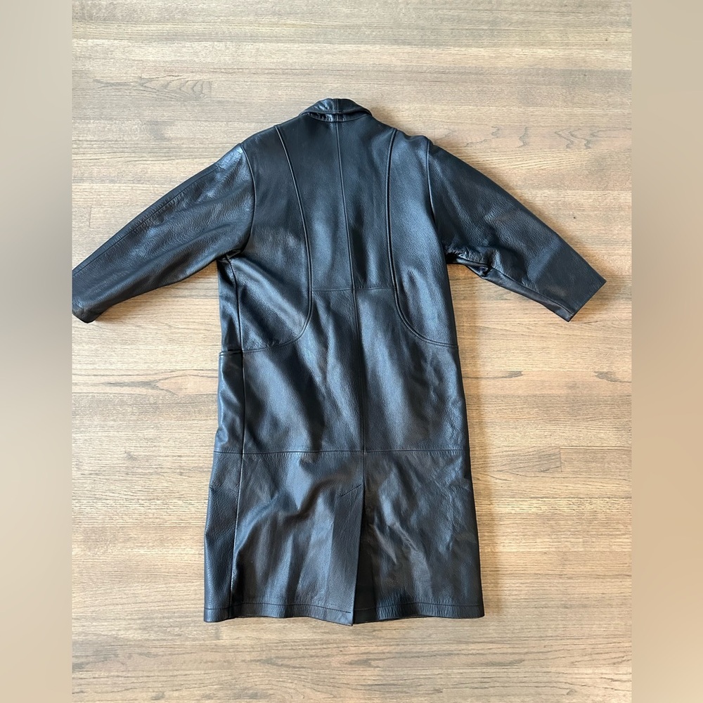 Vintage Genuine Leather W.B. Place Trench Coat-Black-Size Medium - Picture 3 of 10